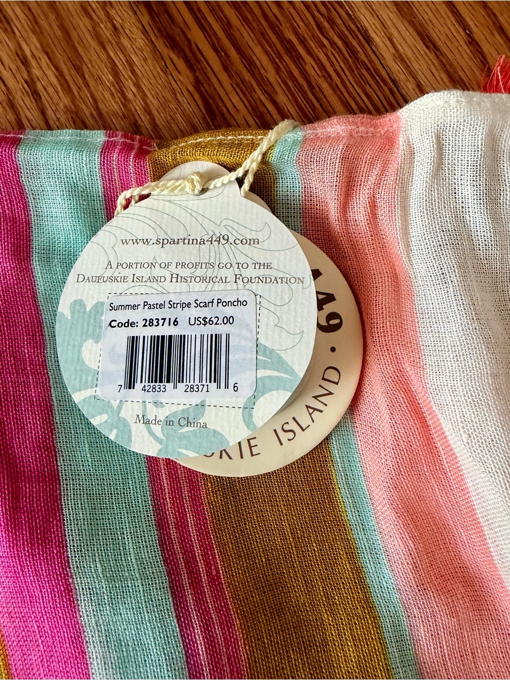 Spartina 449 NWT Multicolor Striped Linen Poncho Tassel Trim - Picture 3 of 10